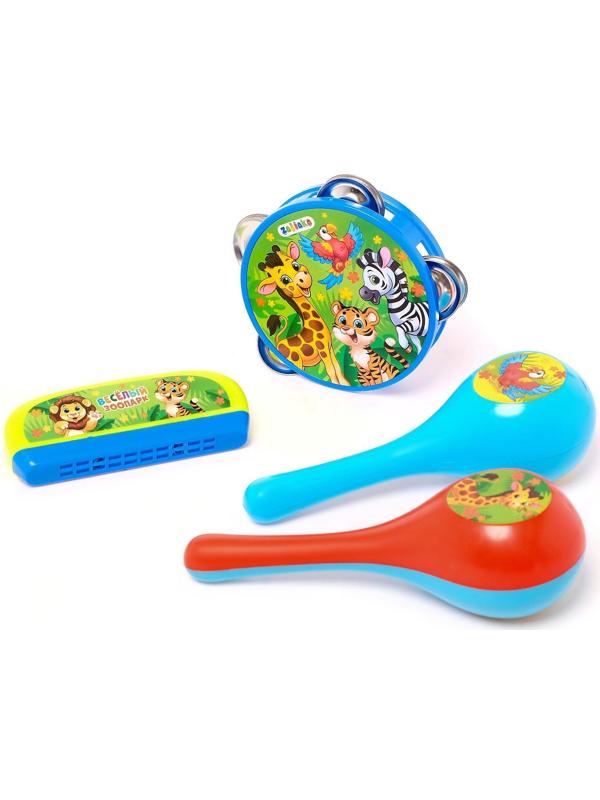 Набор музыкальных инструментов «Весёлый зоопарк»: бубен, 2 маракаса, губная гармошка