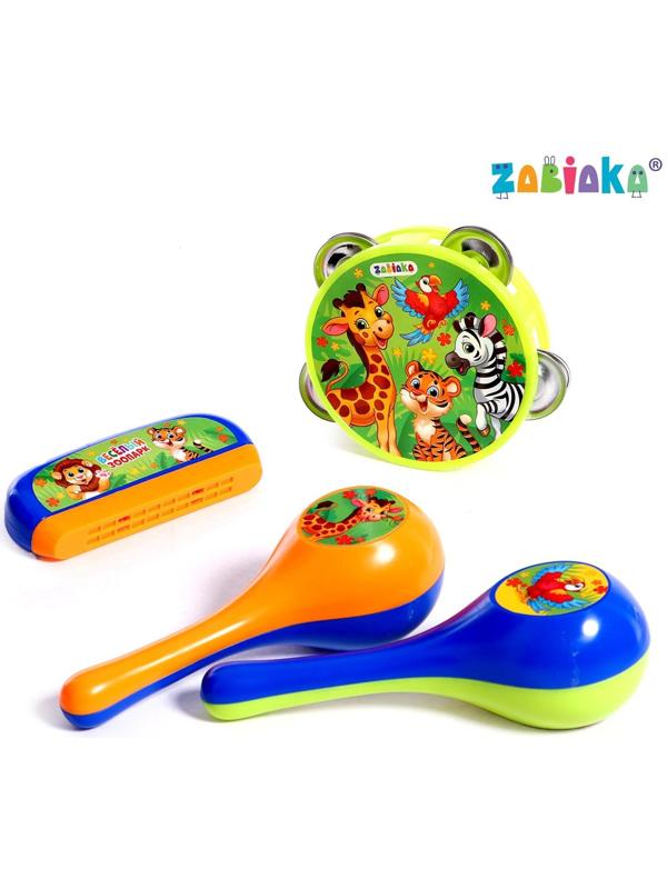 Набор музыкальных инструментов «Весёлый зоопарк»: бубен, 2 маракаса, губная гармошка