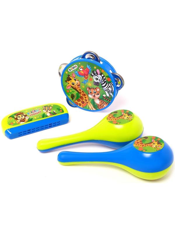Набор музыкальных инструментов «Весёлый зоопарк»: бубен, 2 маракаса, губная гармошка