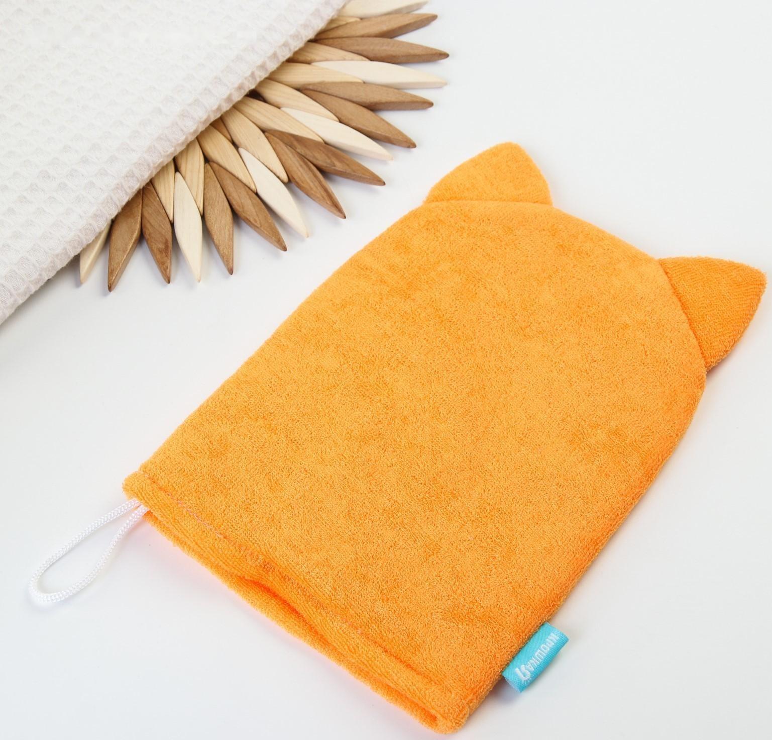 Мочалка детская для купания «Котик», варежка, из махры