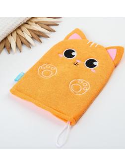 Мочалка детская для купания «Котик», варежка, из махры