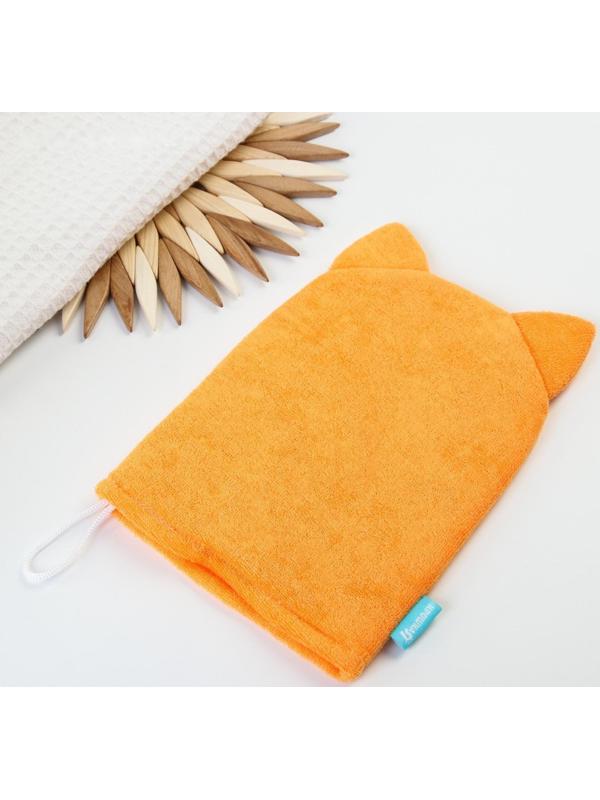 Мочалка детская для купания «Котик», варежка, из махры