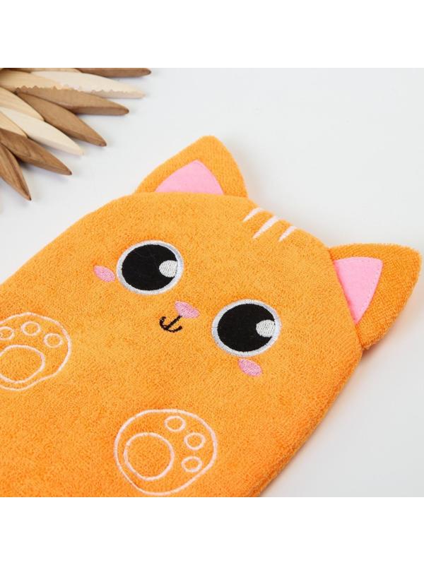 Мочалка детская для купания «Котик», варежка, из махры