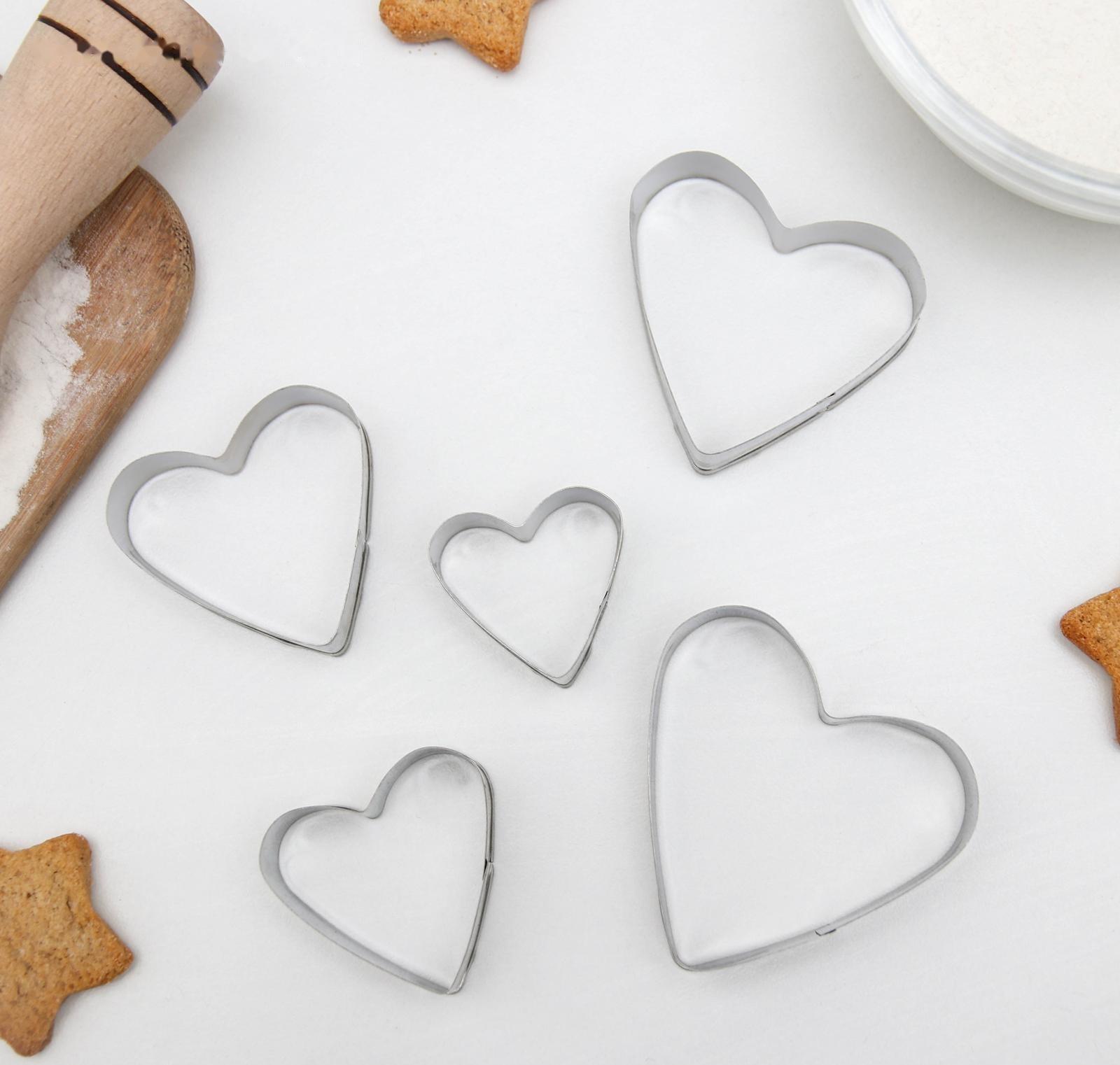 Набор форм для вырезания печенья Доляна «Сердечко», 5 шт, 7,5×7,4 см, цвет хромированный