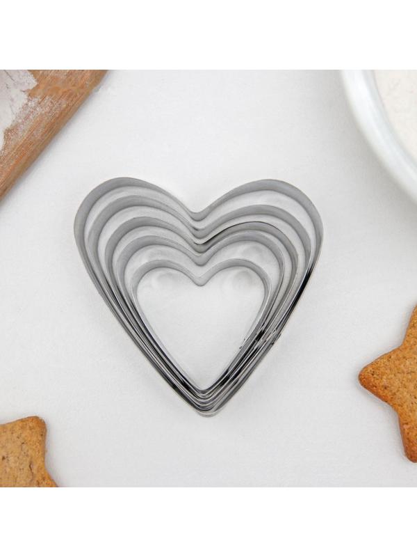 Набор форм для вырезания печенья Доляна «Сердечко», 5 шт, 7,5×7,4 см, цвет хромированный