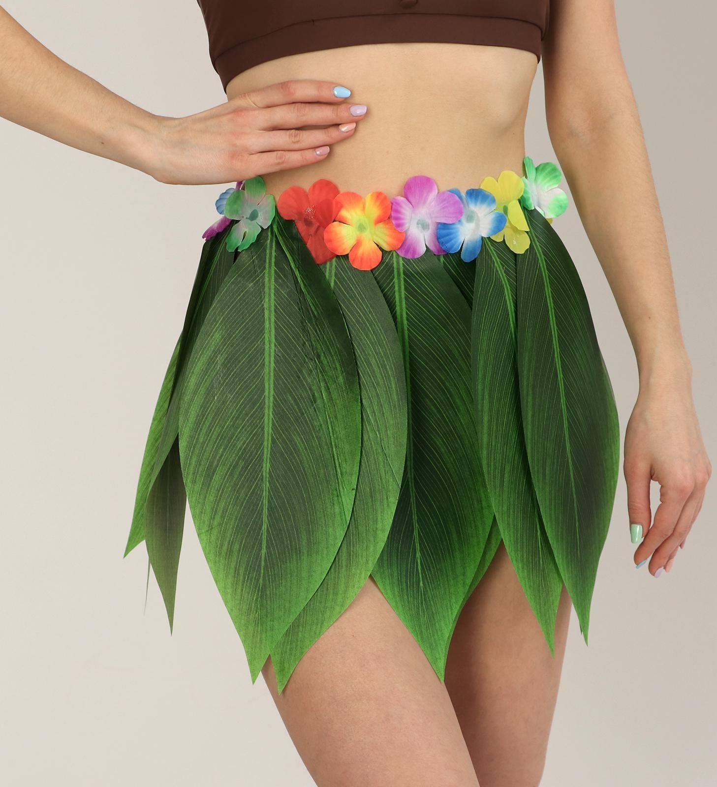 Гавайская юбка «Листики зеленые и цветочки» 36 см