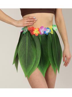 Гавайская юбка «Листики зеленые и цветочки» 36 см