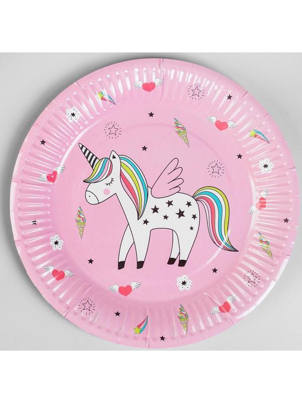 Тарелка бумажная «Единорог», набор 6 шт., цвет розовый
