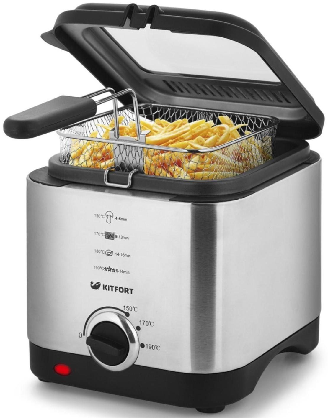 Фритюрница Kitfort КТ-2017, 900 Вт, 1.5 л, 3 режима, серебристая
