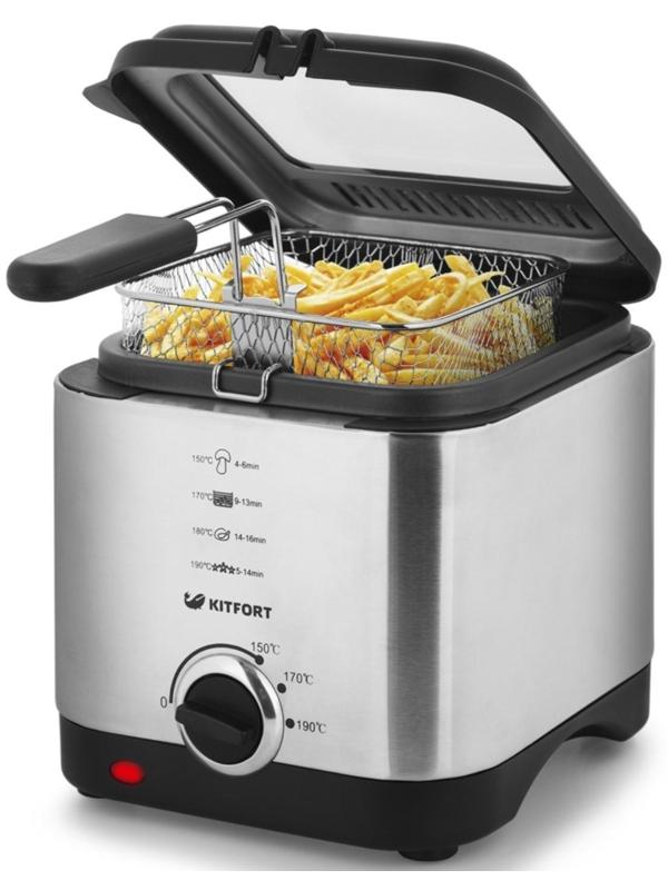 Фритюрница Kitfort КТ-2017, 900 Вт, 1.5 л, 3 режима, серебристая