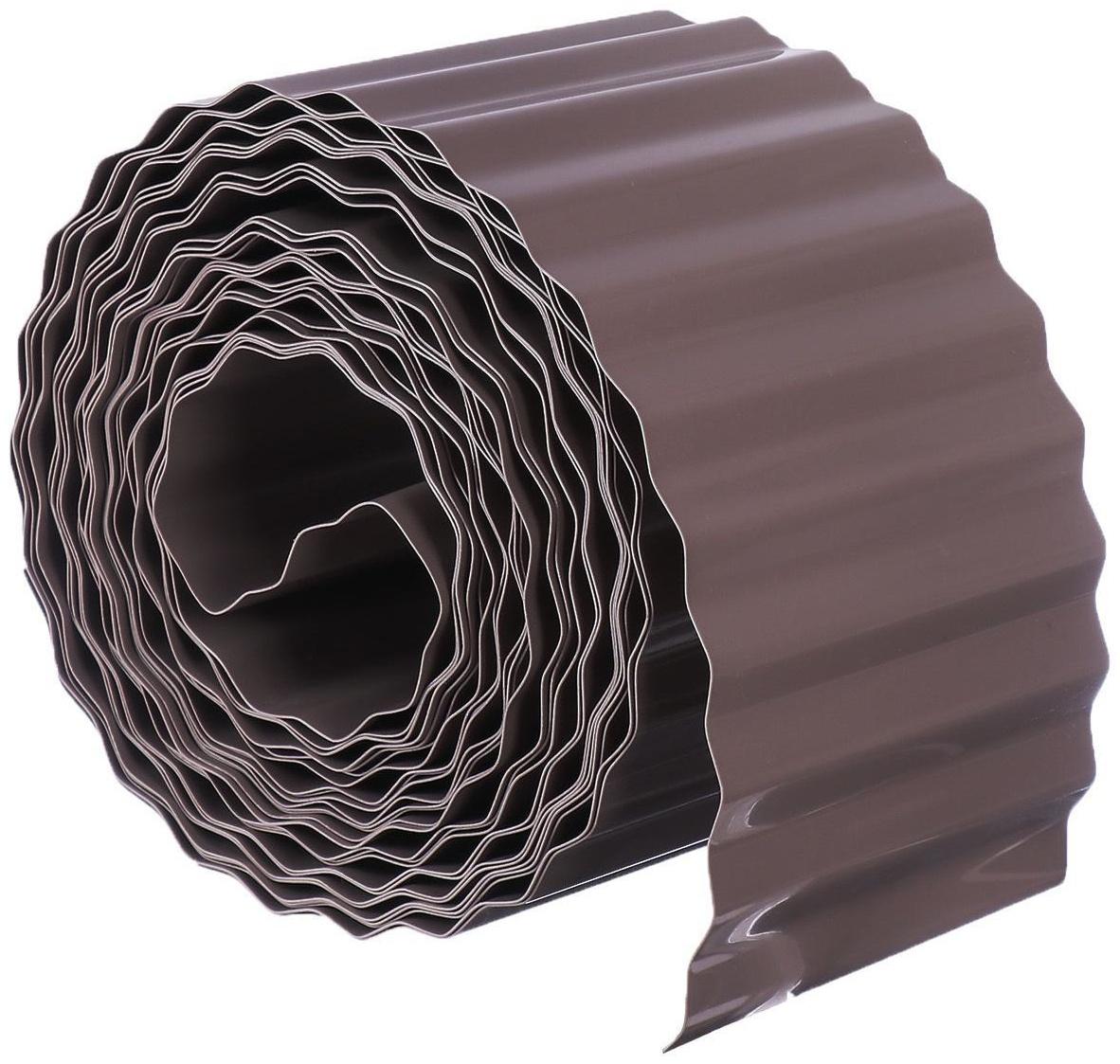 Лента бордюрная, 0.1 × 9 м, толщина 0,6 мм, пластиковая, гофра, тёмно-коричневая