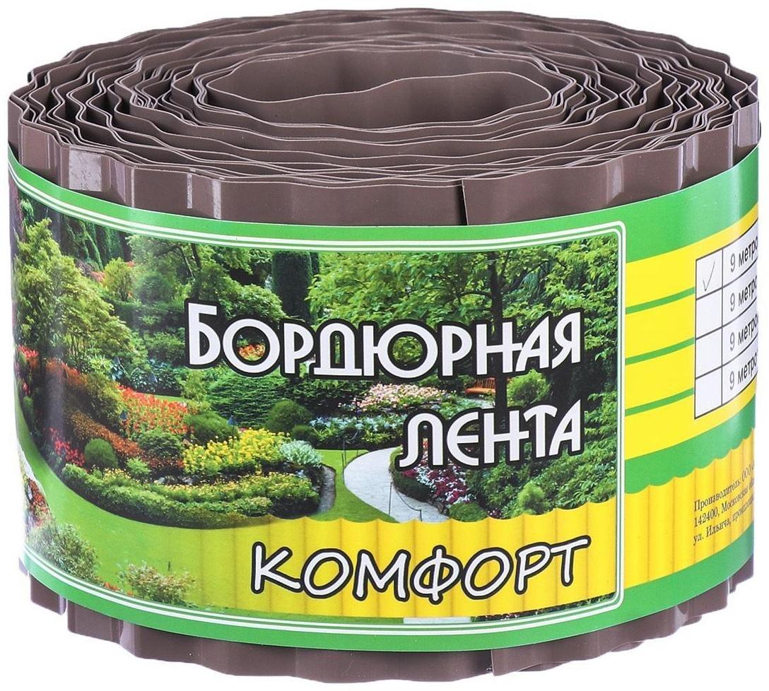 Лента бордюрная, 0.1 × 9 м, толщина 0,6 мм, пластиковая, гофра, тёмно-коричневая