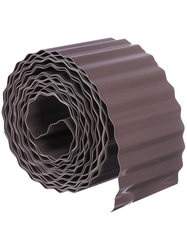 Лента бордюрная, 0.1 × 9 м, толщина 0,6 мм, пластиковая, гофра, тёмно-коричневая