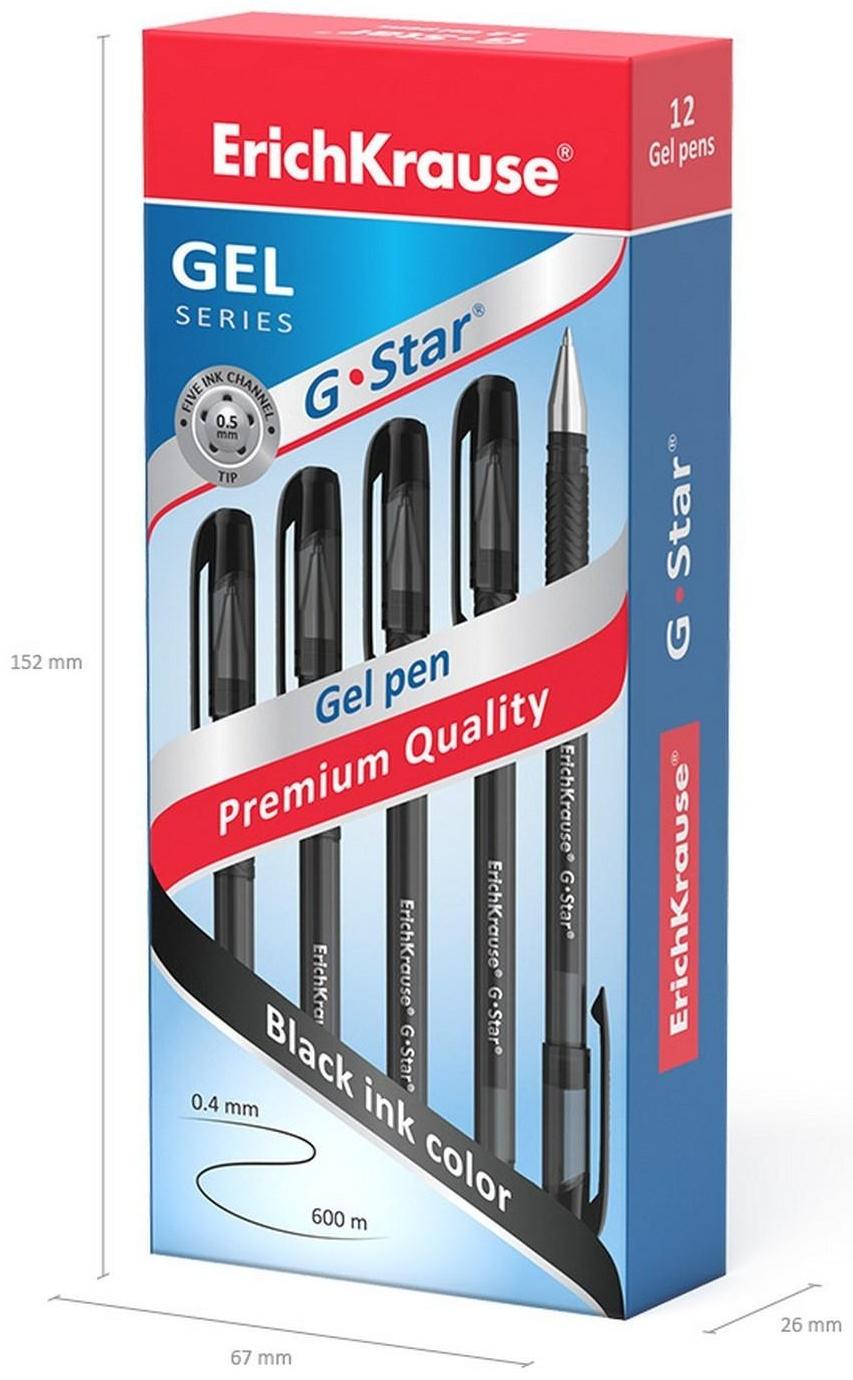 Ручка гелевая Erich Krause G-Star, узел 0.5 мм, чернила чёрные, грип-зона из резины, длина письма 600 метров