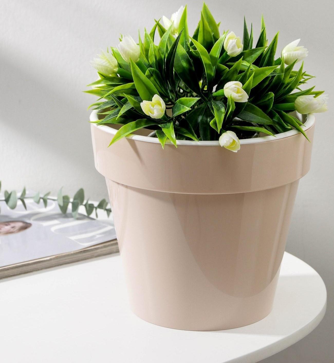 Кашпо для цветов со вставкой «Порто», 3,5 л, цвет жемчужный