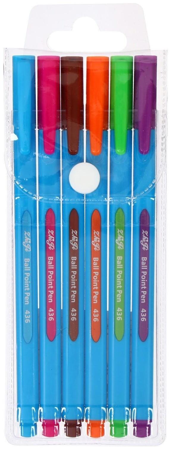 Набор ручек шариковых 6 цветов в блистере