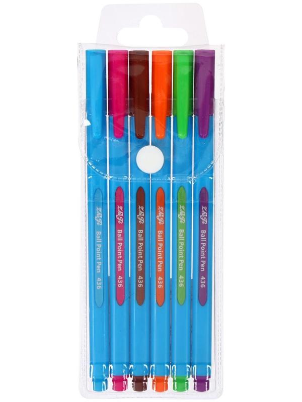 Набор ручек шариковых 6 цветов в блистере