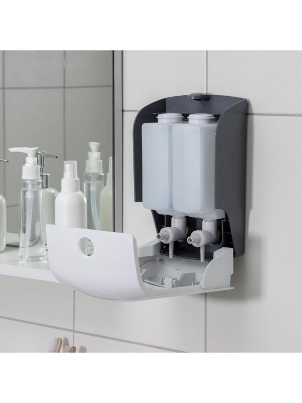 Диспенсер для антисептика или жидкого мыла механический, двойной, 1000 мл, пластик