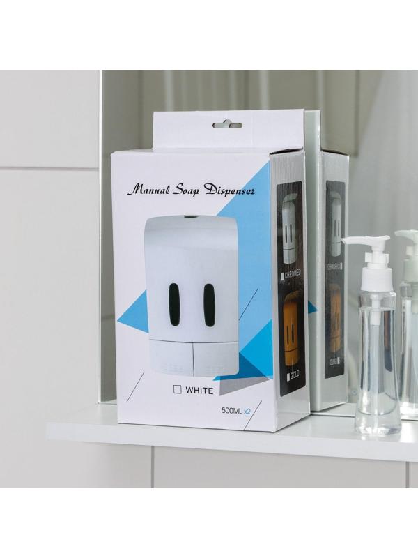 Диспенсер для антисептика или жидкого мыла механический, двойной, 1000 мл, пластик