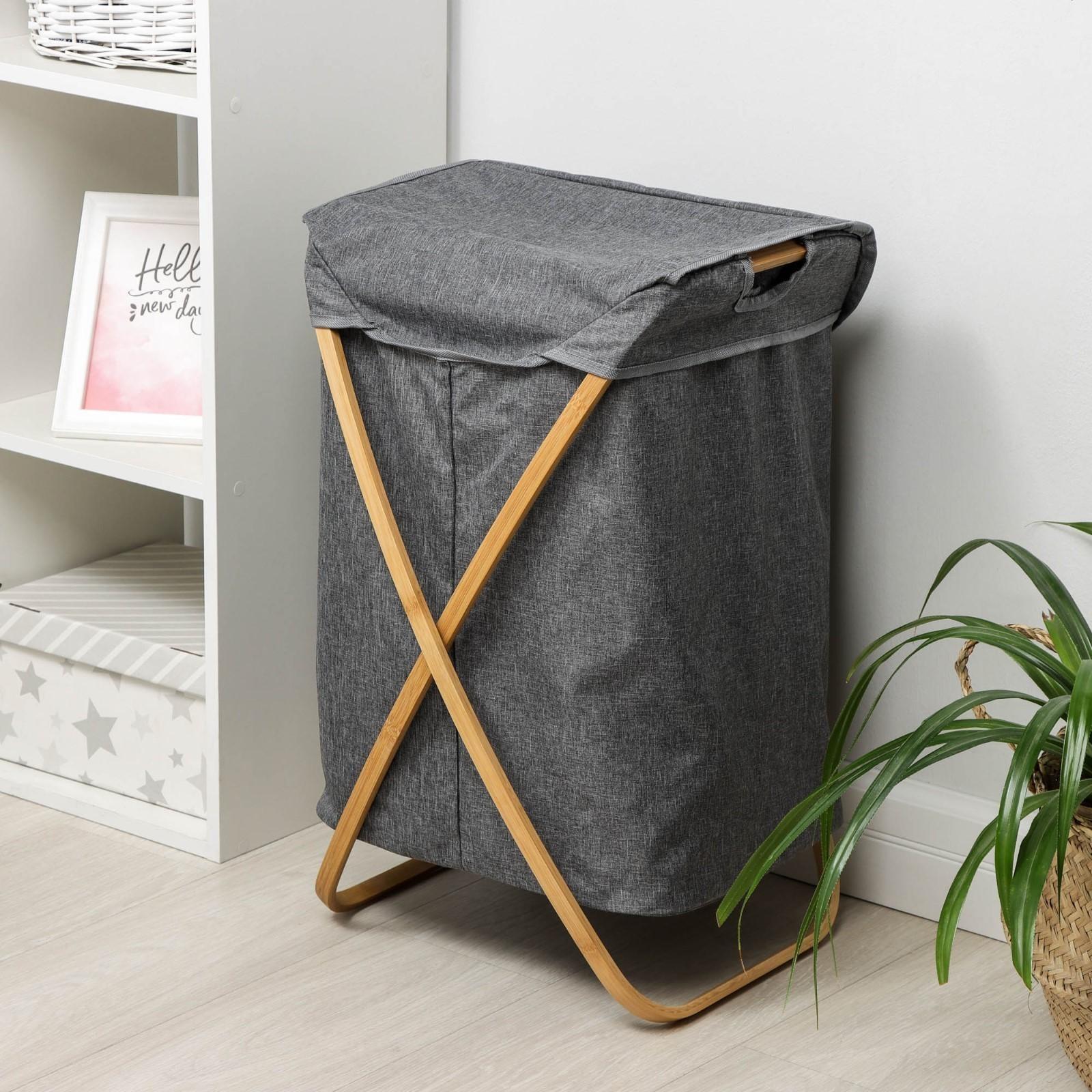 Корзина универсальная с крышкой «Лён», 37×43×66 см, цвет серый