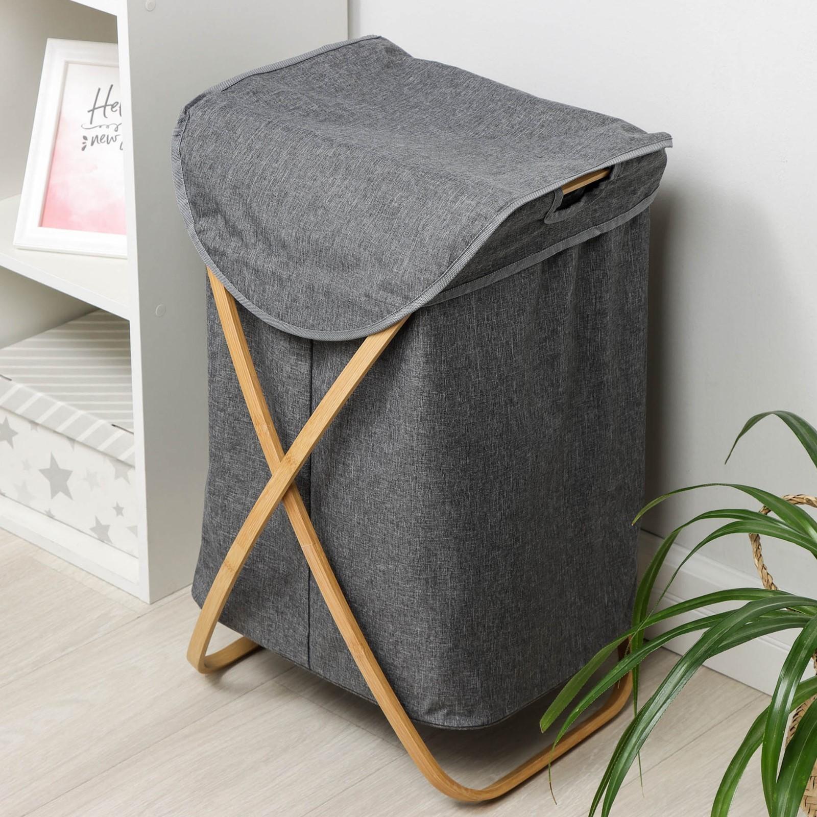 Корзина универсальная с крышкой «Лён», 37×43×66 см, цвет серый