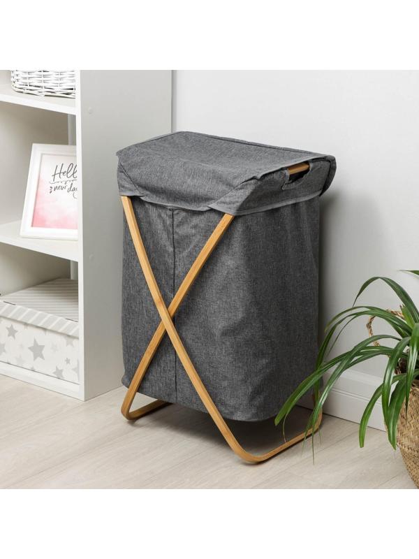 Корзина универсальная с крышкой «Лён», 37×43×66 см, цвет серый