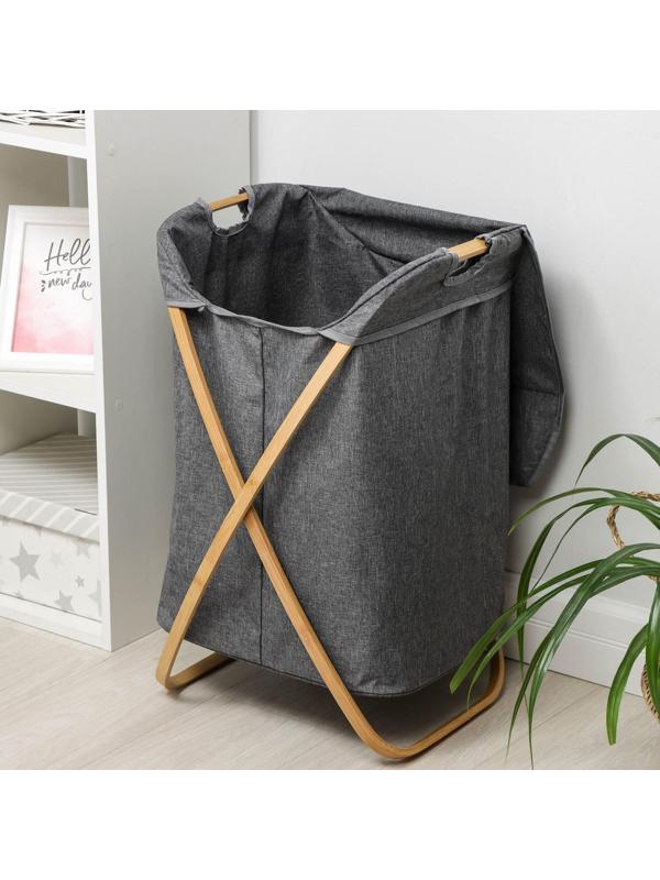 Корзина универсальная с крышкой «Лён», 37×43×66 см, цвет серый