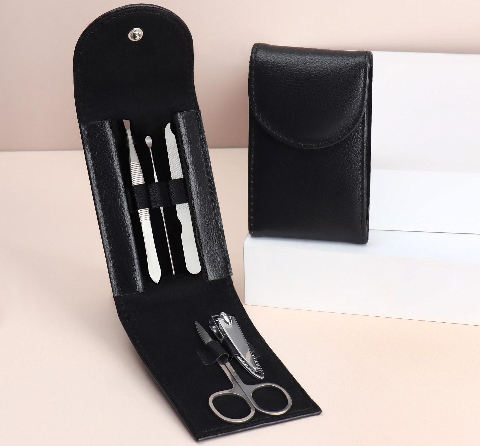 Набор маникюрный, 5 предметов, в чехле, цвет чёрный