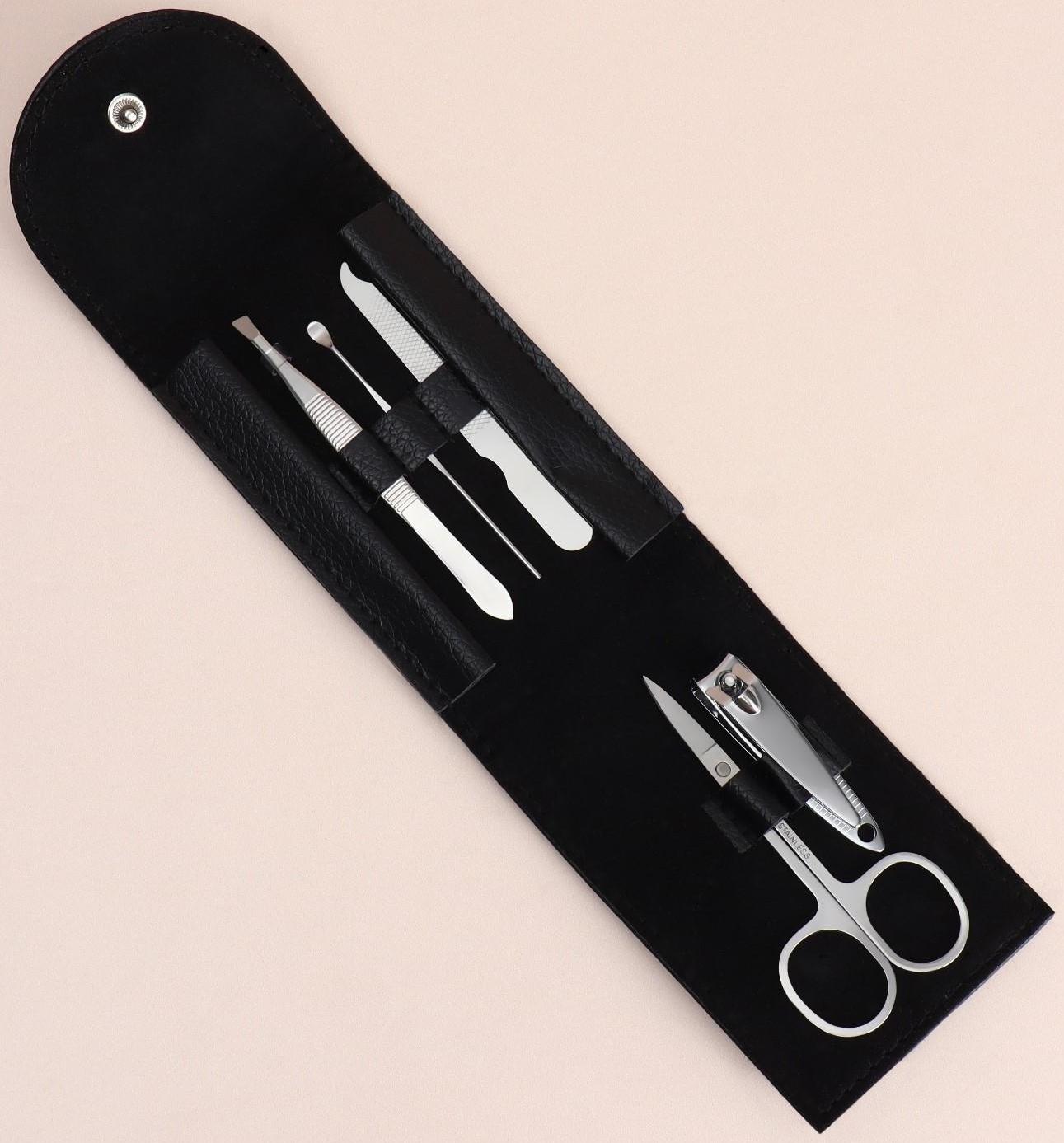 Набор маникюрный, 5 предметов, в чехле, цвет чёрный