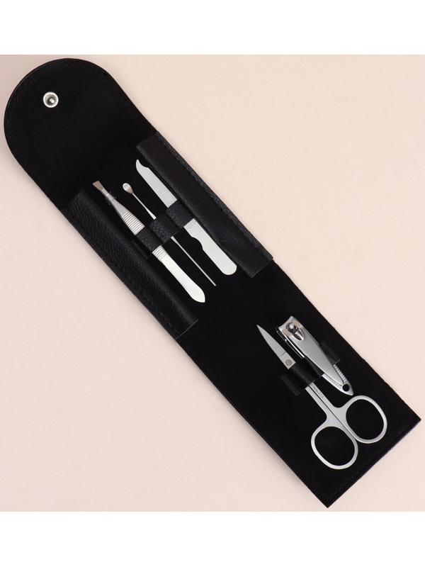 Набор маникюрный, 5 предметов, в чехле, цвет чёрный