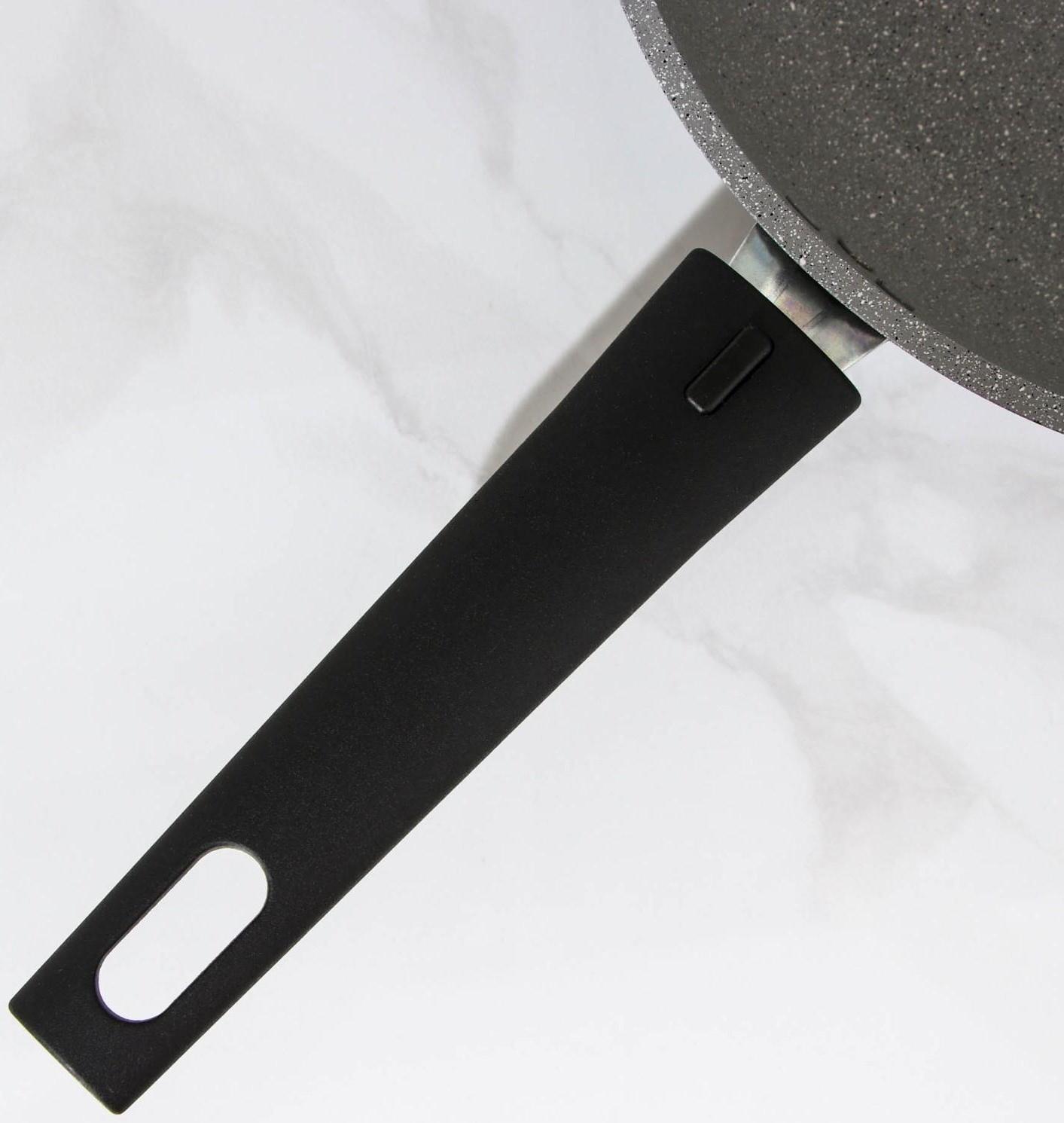 Сковорода, d=24 см, съёмная ручка, стеклянная крышка, антипригарное покрытие, цвет светлый мрамор