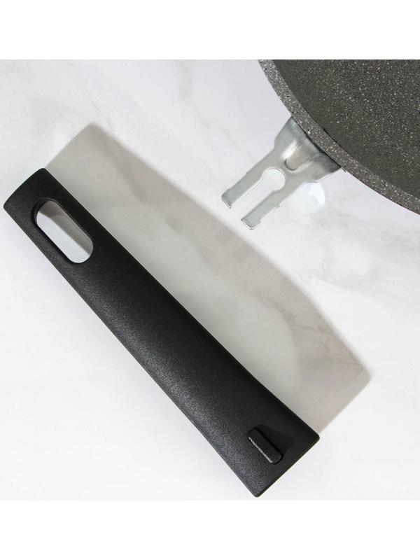 Сковорода, d=24 см, съёмная ручка, стеклянная крышка, антипригарное покрытие, цвет светлый мрамор