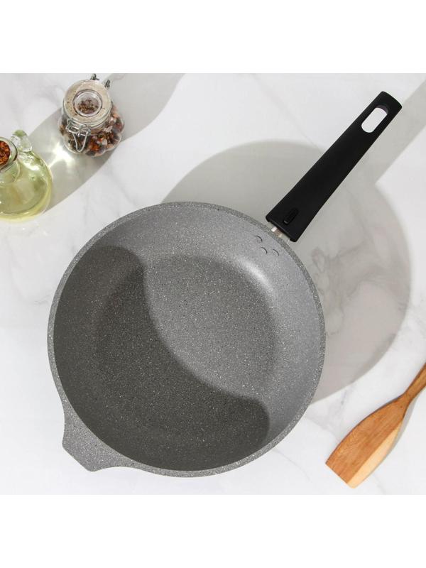 Сковорода, d=24 см, съёмная ручка, стеклянная крышка, антипригарное покрытие, цвет светлый мрамор