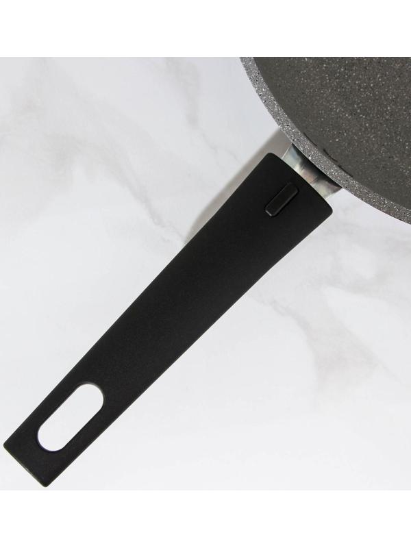 Сковорода, d=24 см, съёмная ручка, стеклянная крышка, антипригарное покрытие, цвет светлый мрамор