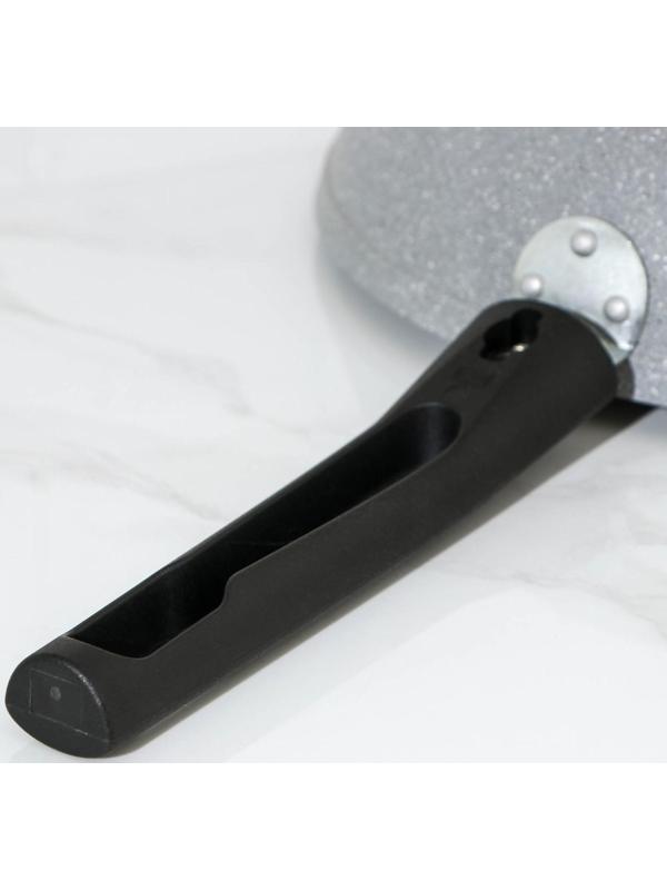 Сковорода, d=24 см, съёмная ручка, стеклянная крышка, антипригарное покрытие, цвет светлый мрамор