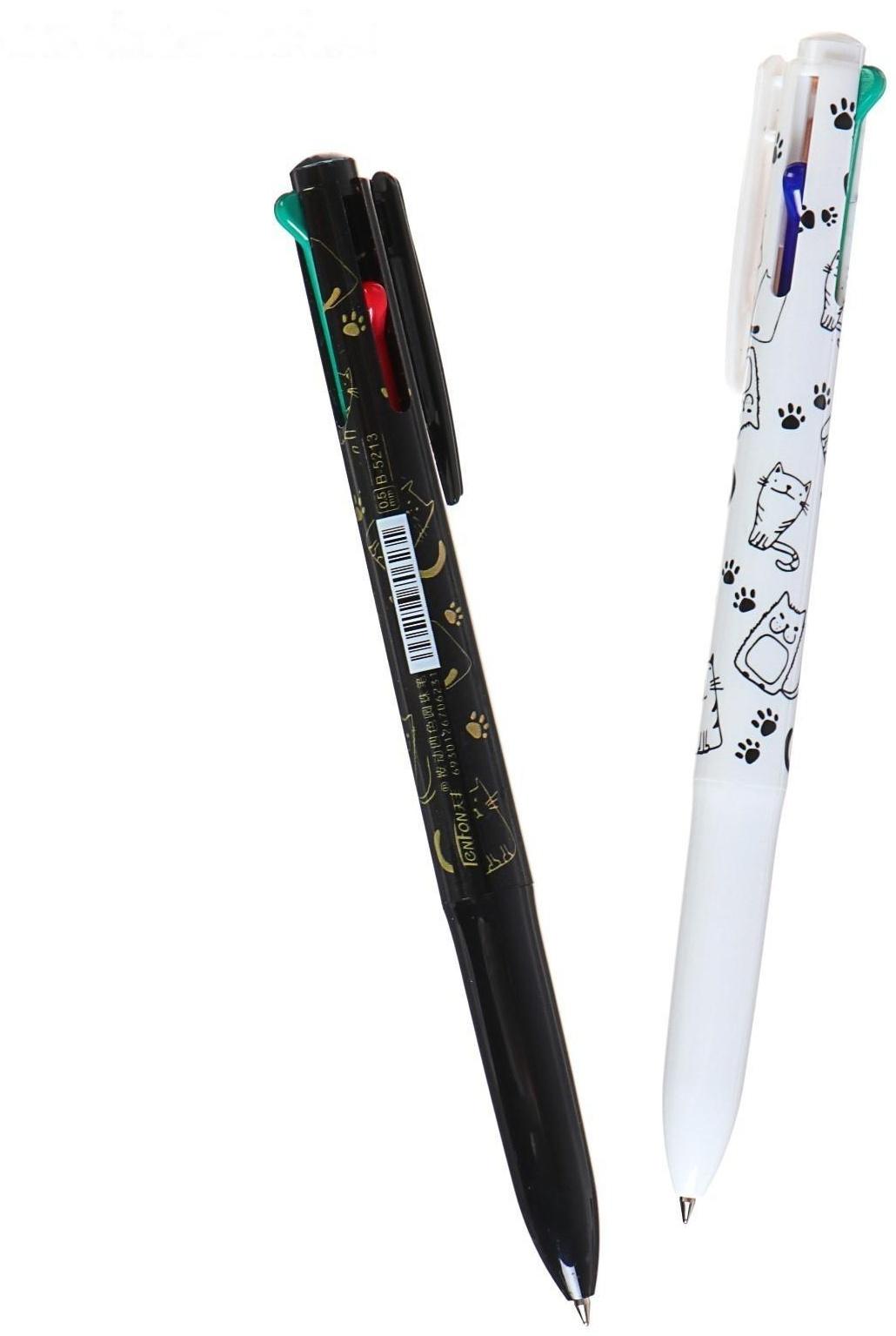 Ручка шариковая, автоматическая 4 - х цветная, цвет корпуса МИКС с рисунком, штрихкод на штуке