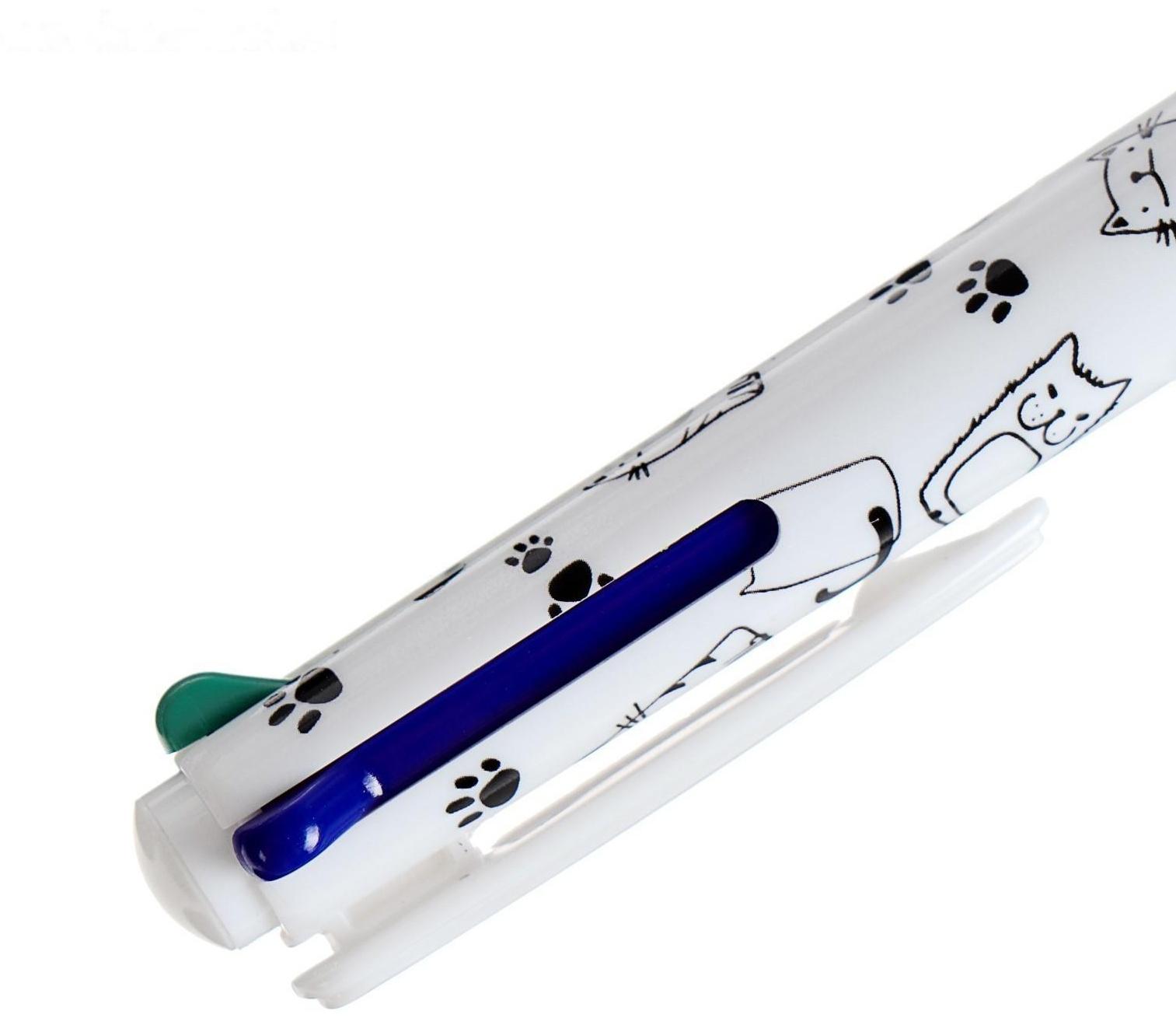 Ручка шариковая, автоматическая 4 - х цветная, цвет корпуса МИКС с рисунком, штрихкод на штуке