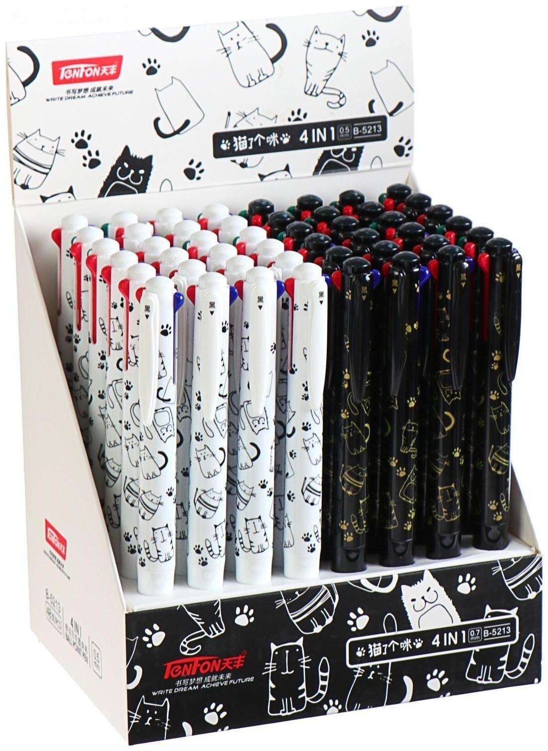 Ручка шариковая, автоматическая 4 - х цветная, цвет корпуса МИКС с рисунком, штрихкод на штуке