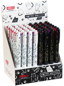 Ручка шариковая, автоматическая 4 - х цветная, цвет корпуса МИКС с рисунком, штрихкод на штуке