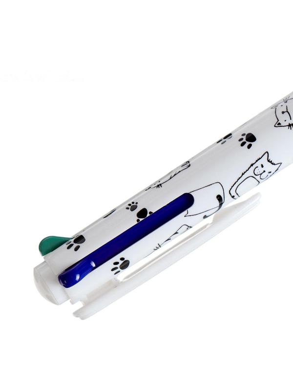 Ручка шариковая, автоматическая 4 - х цветная, цвет корпуса МИКС с рисунком, штрихкод на штуке