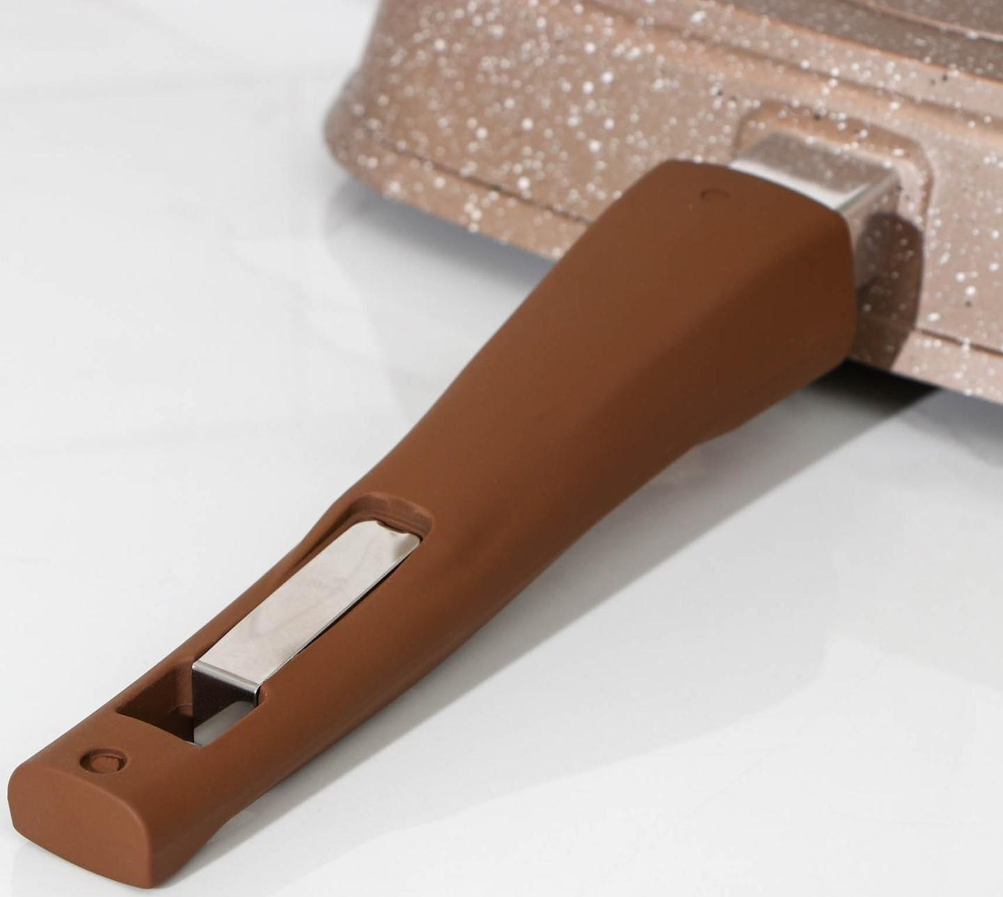 Сковорода-гриль «Гранит», 26×26 см, съёмная ручка, стеклянная крышка, антипригарное покрытие, цвет коричневый