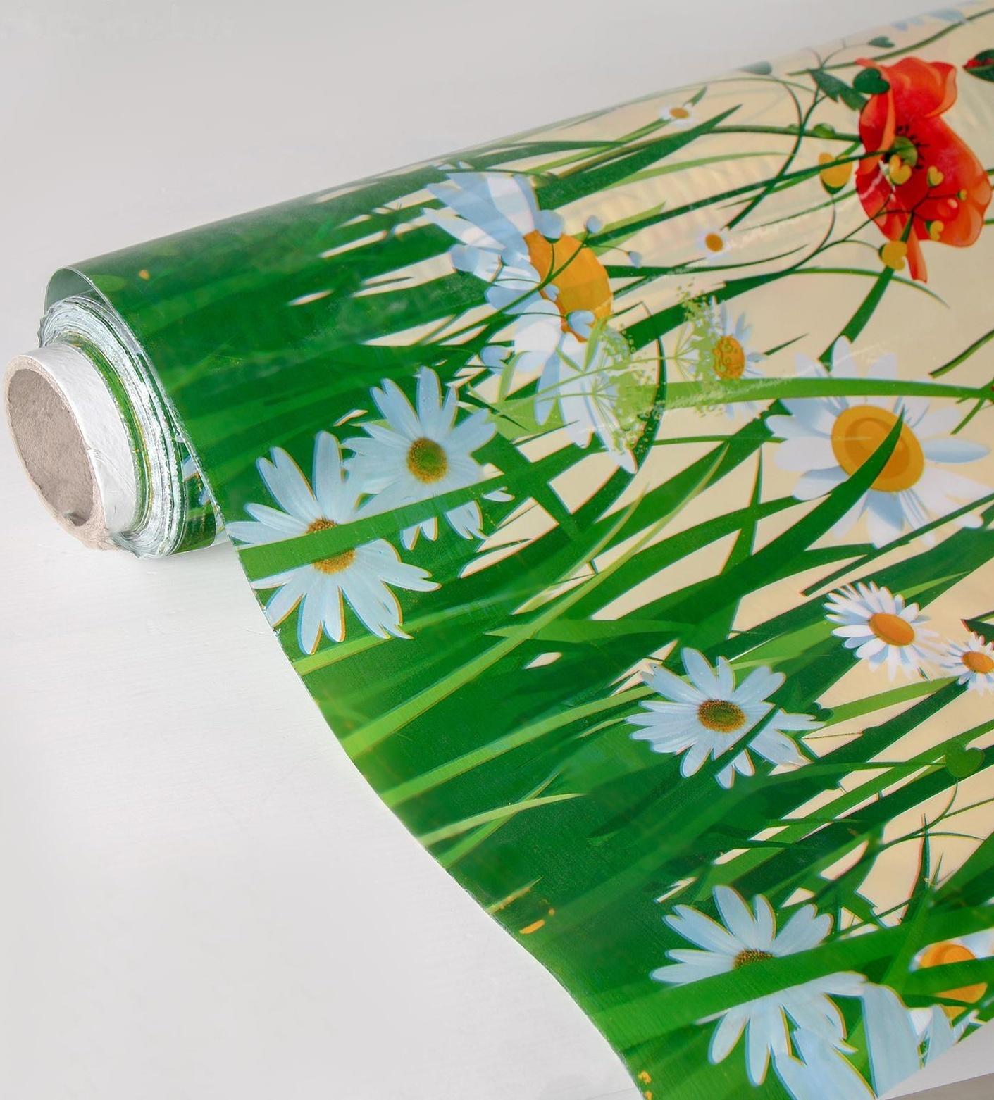 Клеёнка ПВХ «Поле», ширина 137 см, толщина 0,08 мм, рулон 30 метров