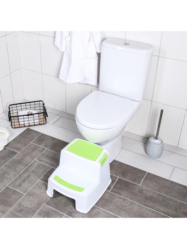 Подставка детская с прорезинеными ступеньками, цвет белый/зеленый