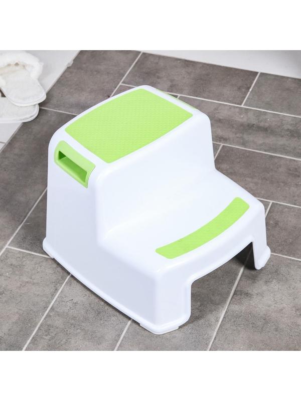 Подставка детская с прорезинеными ступеньками, цвет белый/зеленый