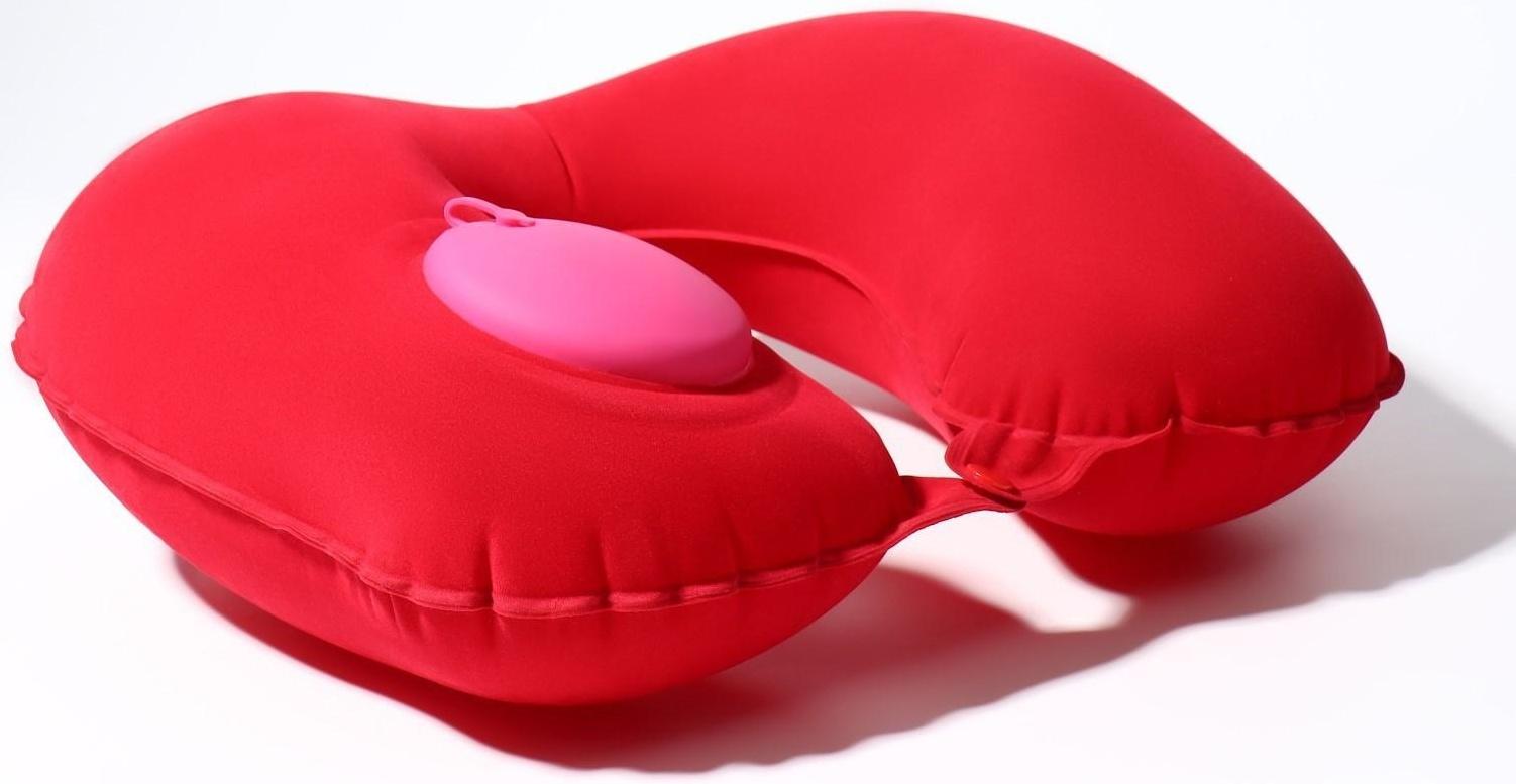 Подушка для шеи дорожная, надувная, с насосом, 47 × 27 см, картонная коробка, цвет МИКС