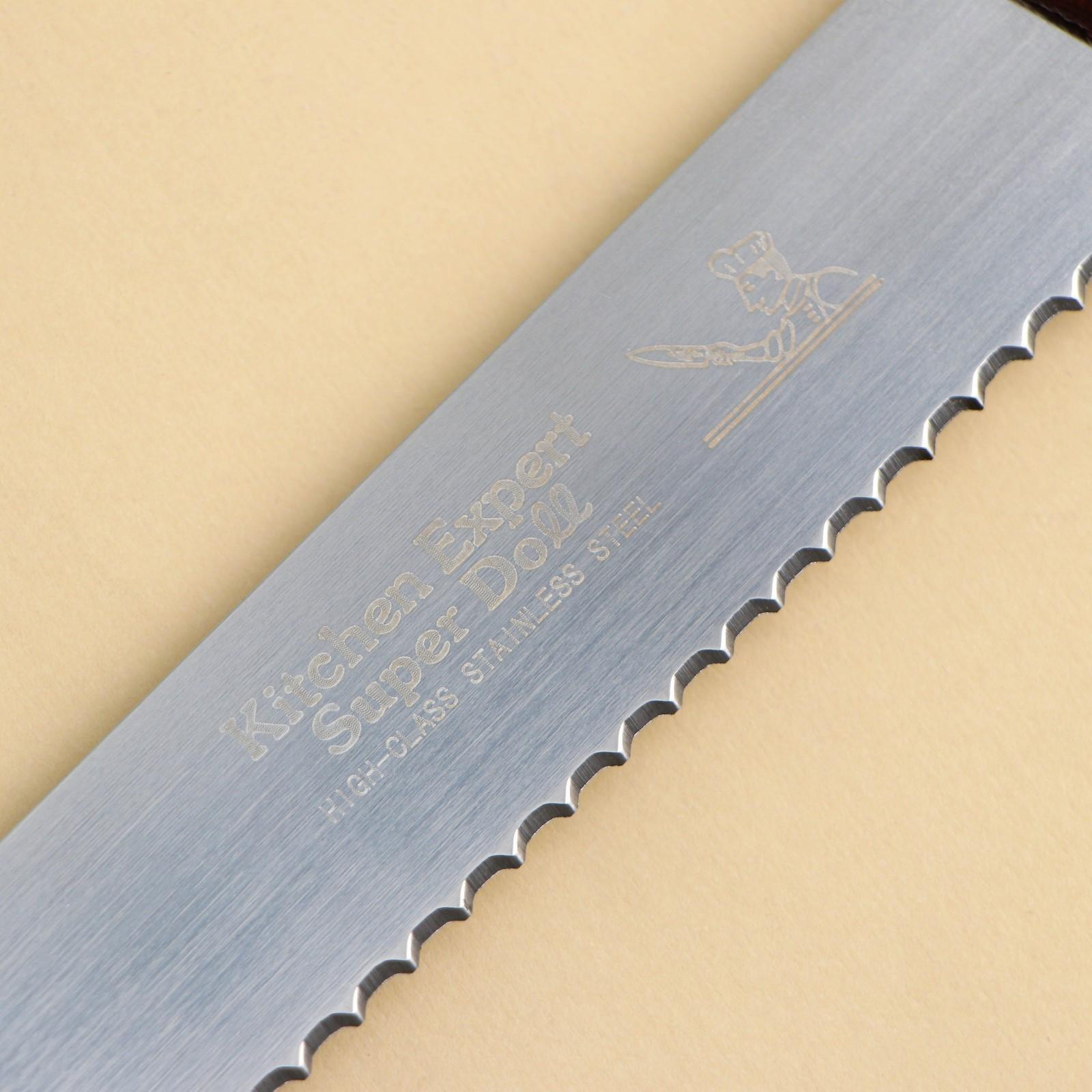 Нож для бисквита крупные зубцы, рабочая поверхность 25 см, деревянная ручка, толщина лезвия 1 мм