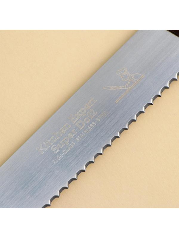 Нож для бисквита крупные зубцы, рабочая поверхность 25 см, деревянная ручка, толщина лезвия 1 мм