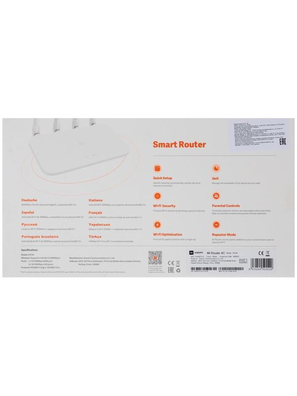 Wi-Fi роутер  беспроводной Xiaomi Mi WiFi Router 4C (4C), 10/100 Мбит, белый