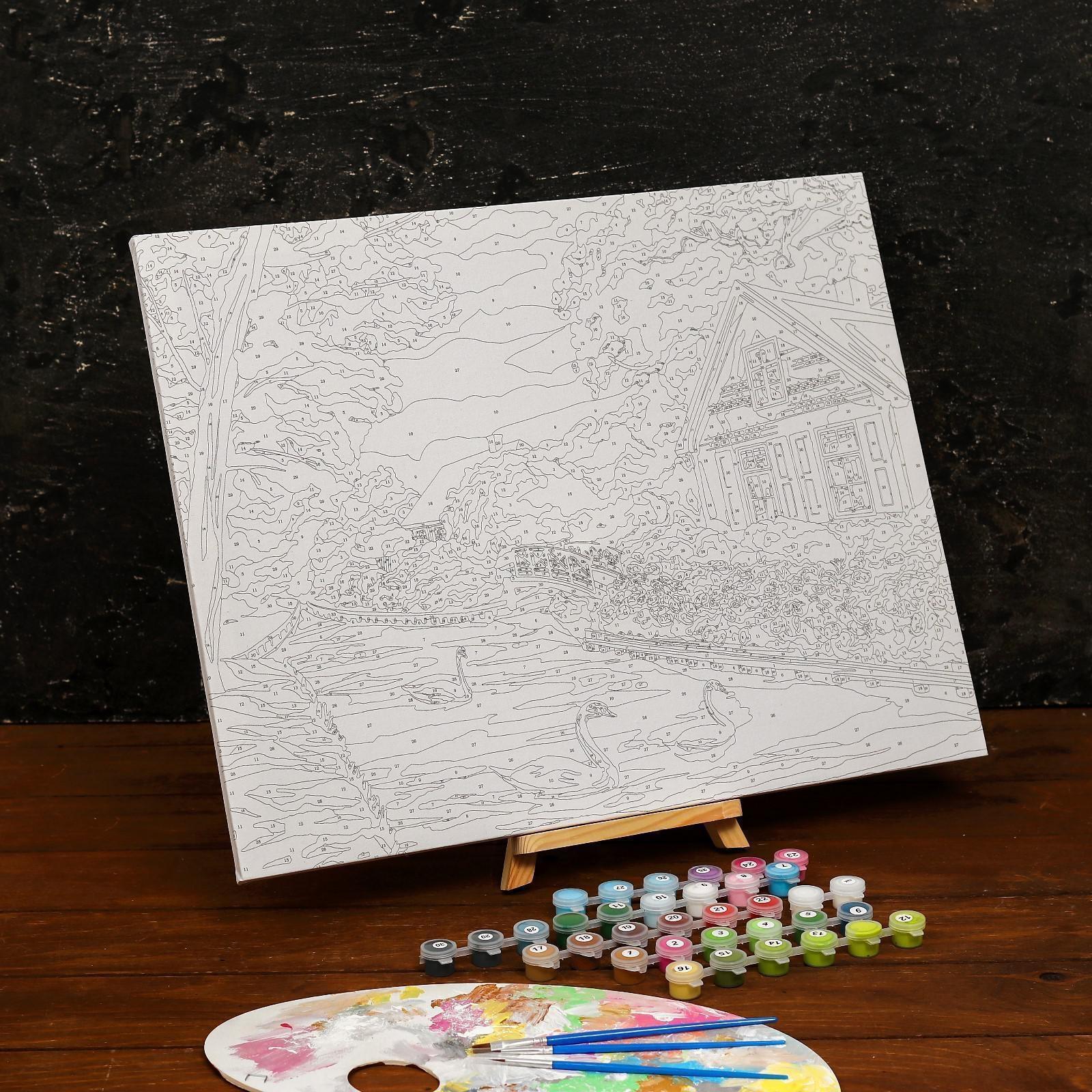 Картина по номерам на холсте с подрамником «Дом у реки» 40×50 см