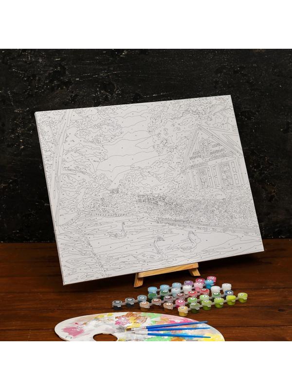 Картина по номерам на холсте с подрамником «Дом у реки» 40×50 см